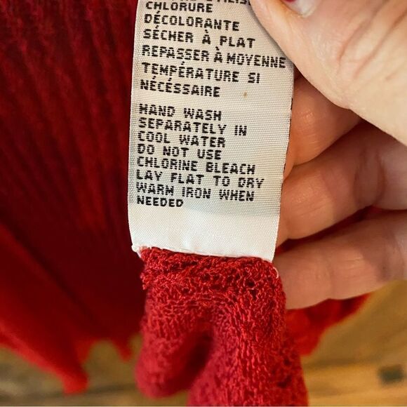 Moffi Sz M Red Stretch Knit Draped Hem Open Long Sleeve Maxi Boho Cardigan - Picture 8 of 9